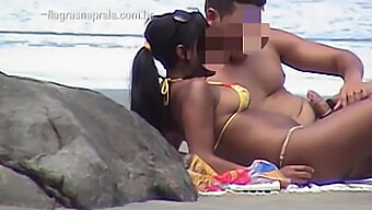 Amateur Couple'S Public Sex On The Beach With A Brunette Teen