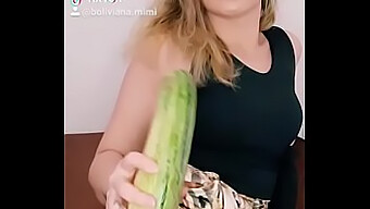 Latina Beauty'S Wild Ride With A Massive Cucumber