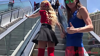 American Blonde Shows Off Her Thong And Teases On The Vegas Strip